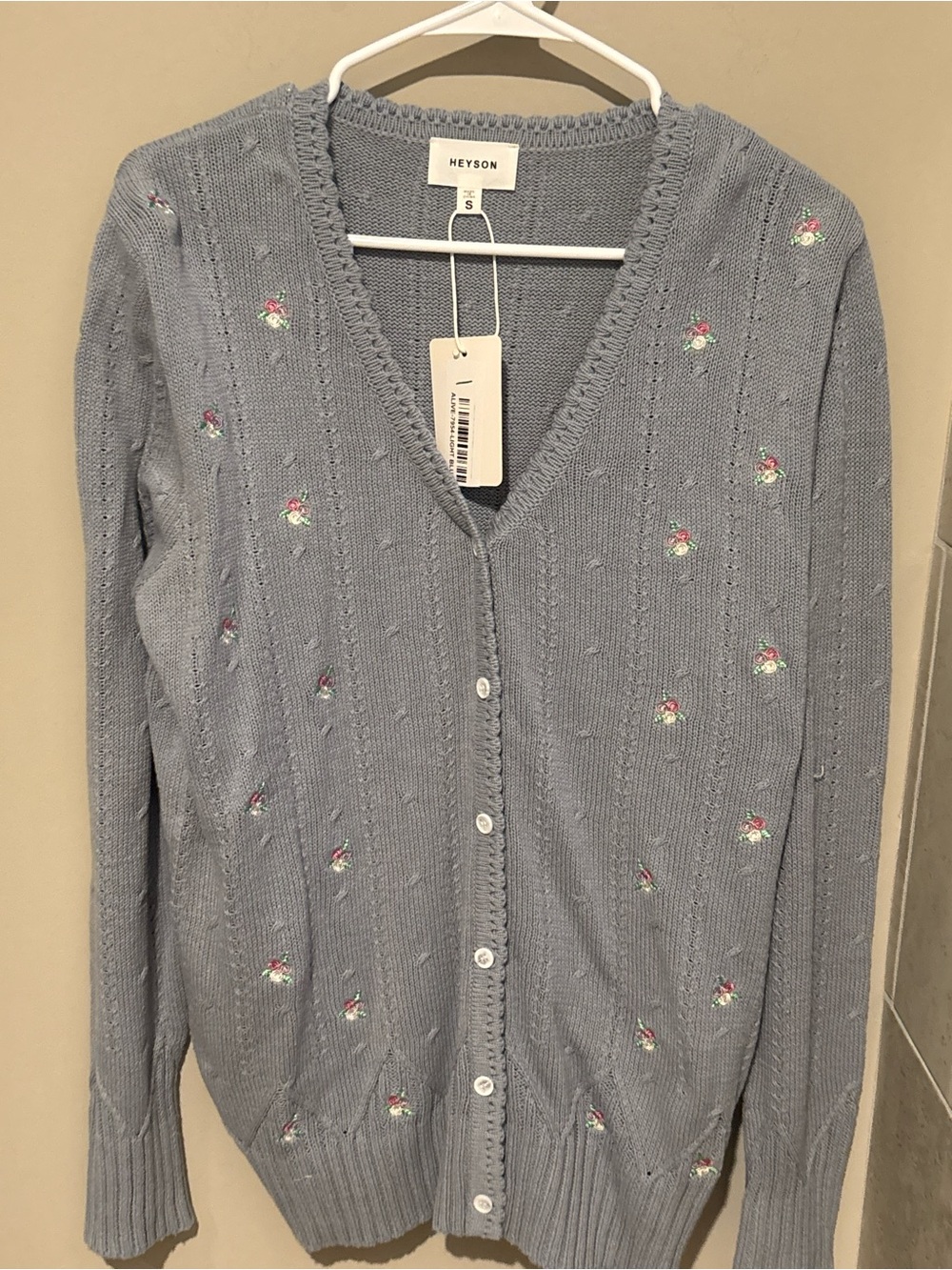 Heyson Light Blue Floral V-Neck Button Cardigan
